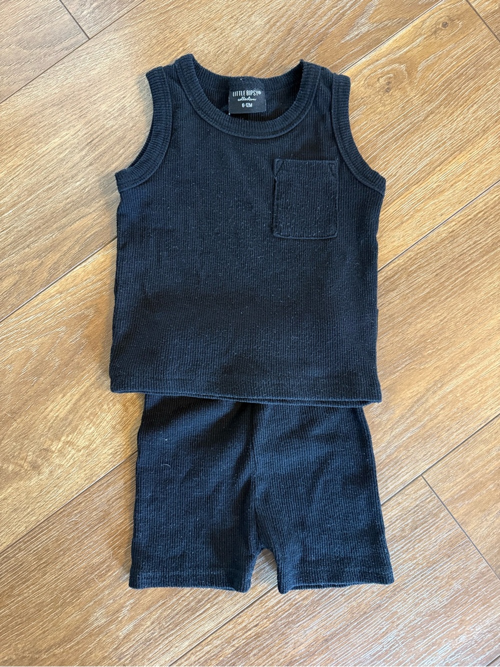 Little Bipsy Black Ribbed Tank & Shorts Set